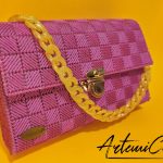 borsa Trinacria Viola ricamo su canvas