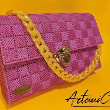 borsa Trinacria Viola ricamo su canvas