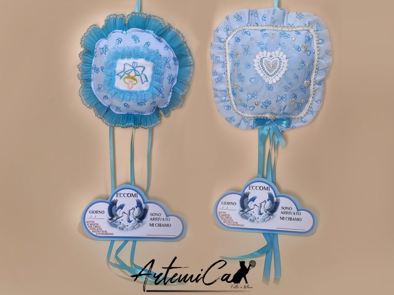 Cuscino Soffio di Felicità: Fiocco Nascita Handmade Morbido e personalizzabile