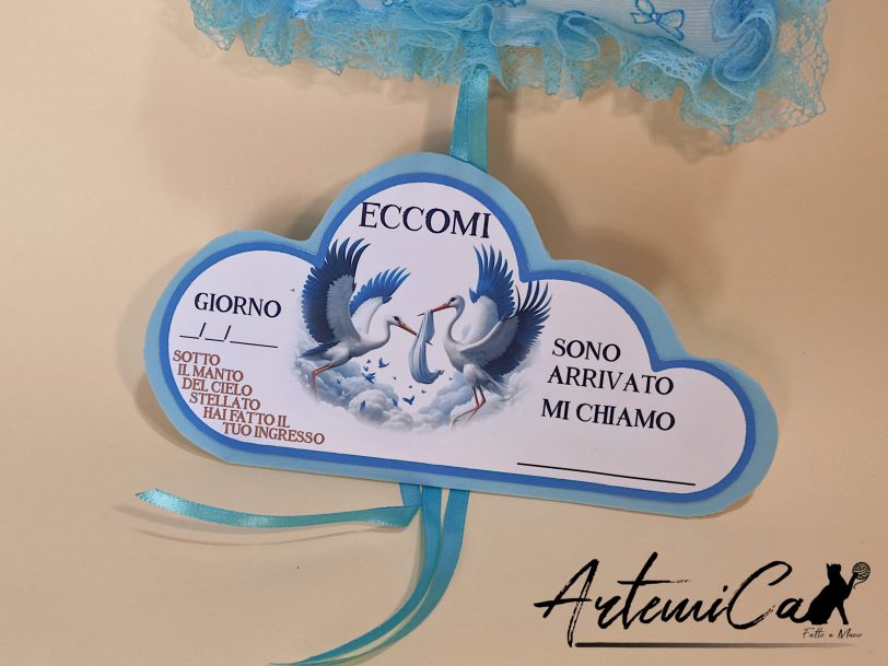 Cuscino Dolce Benvenuto: Fiocco Nascita Handmade Morbido e personalizzabile