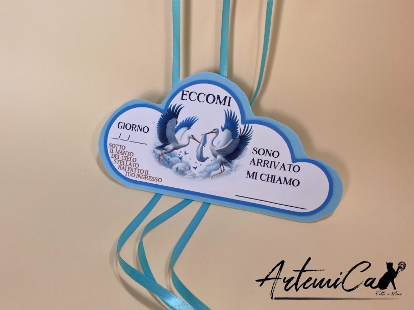 Cuscino Soffio di Felicità: Fiocco Nascita Handmade Morbido e personalizzabile