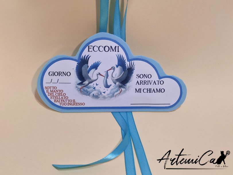 Cuscino Soffio di Felicità: Fiocco Nascita Handmade Morbido e personalizzabile
