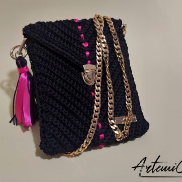 Portacellullare fatto a mano all'uncinetto: Fucsia Noir Flair