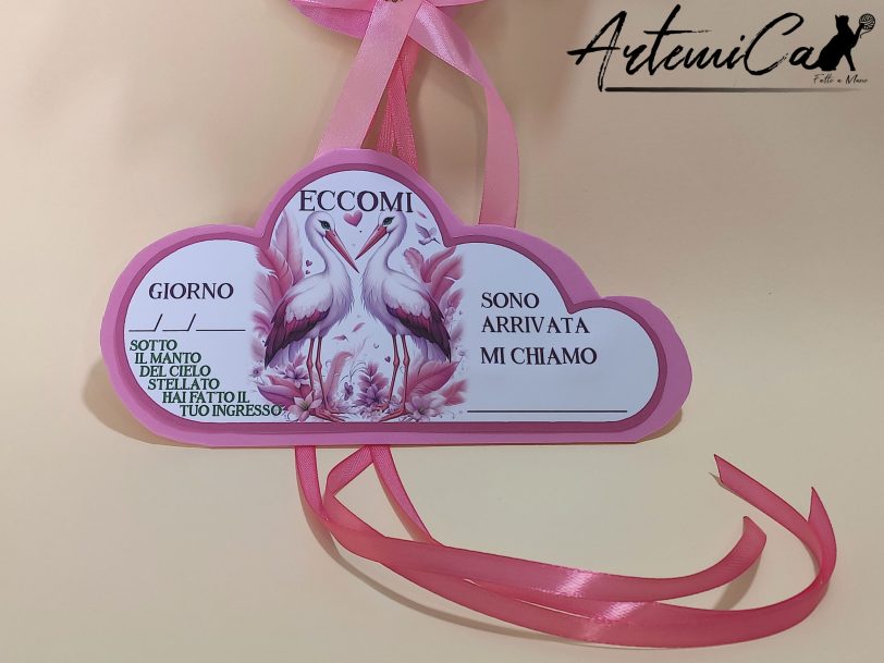 Fiocco Nascita ricamato a mano
