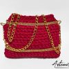 Clutch Fiamma Dorata: Borsa Fatta a Mano all'Uncinetto in Rosso con Strass e Catena dorata
