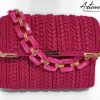 Pochette Polaris Fucsia: Borsa Fatta a mano all’Uncinetto in cordino Lurex Fucsia e Inserti in Oro