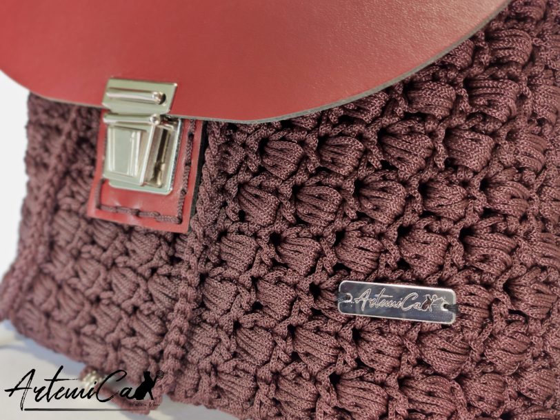 Zaino Prestige: Fatto a Mano all'Uncinetto in cordino marrone ed ecopelle bordeaux
