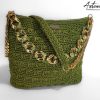 Borsa Riflessi di Giada: Tote Bag Artigianale in Cordino Verde Lurex con e Dettagli Dorati