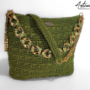 Borsa Riflessi di Giada: Tote Bag Artigianale in Cordino Verde Lurex con e Dettagli Dorati