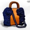 Maxi-Bag Fior di Notte: Borsa fatta a mano all'uncinetto in Blu Reale con inserti in eco-pelle