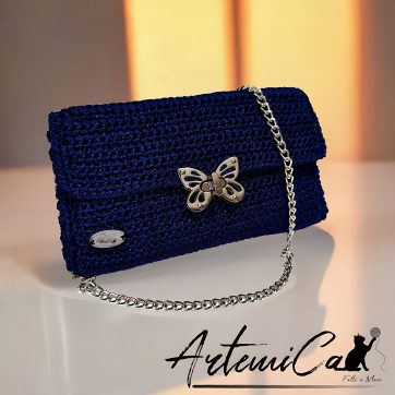 6 (Artemicat) Pochette nocturne: Blu notte Fatta a Mano all’Uncinetto con dettagli Argento - per chi ama Distinguersi con Stile