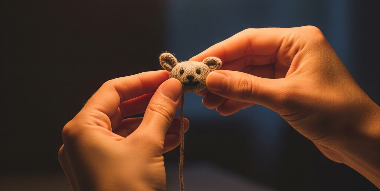 "Uncinetto Terapeutico per ridurre Stress e Ansia" immagine simbolica con un gomitolo di lana a forma testolina di topolino