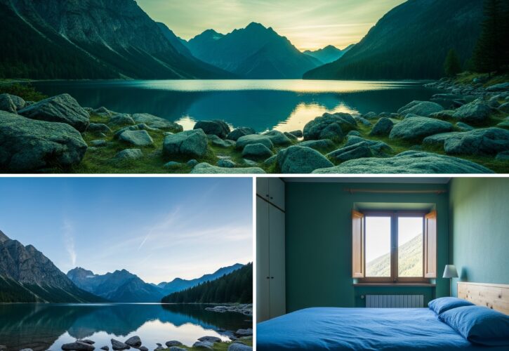 Paesaggio calmo con colori freddi, evoca psicologia colori emozioni rilassanti