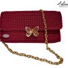 Pochette Bordeaux Butterfly: Borsa artigianale all’uncinetto con Chiusura a Farfalla