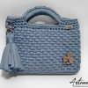 Pochette Azzurro Mediterraneo: Borsa Fatta a Mano all'Uncinetto in fettuccia e spilla trifoglio