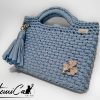Pochette Azzurro Mediterraneo: Borsa Fatta a Mano all'Uncinetto in fettuccia e spilla trifoglio