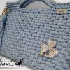Pochette Azzurro Mediterraneo: Borsa Fatta a Mano all'Uncinetto in fettuccia e spilla trifoglio