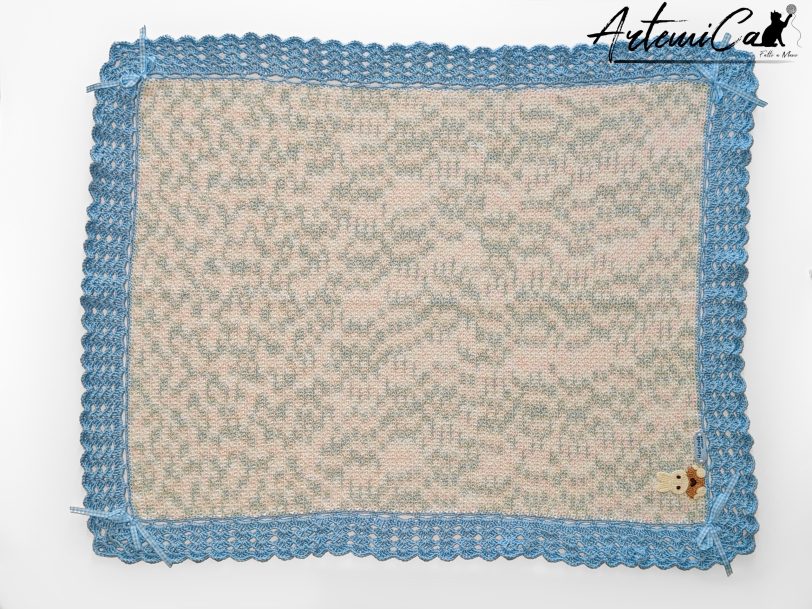 Copertina Cotton Dream : Fatta a Mano all'Uncinetto azzurra per neonato in soffice cotone
