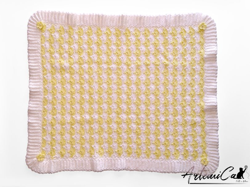 Copertina "Dolce Limone" - Fatta a Mano all'Uncinetto in acriloco giallo e bianco per neonato - Calda e Soffice