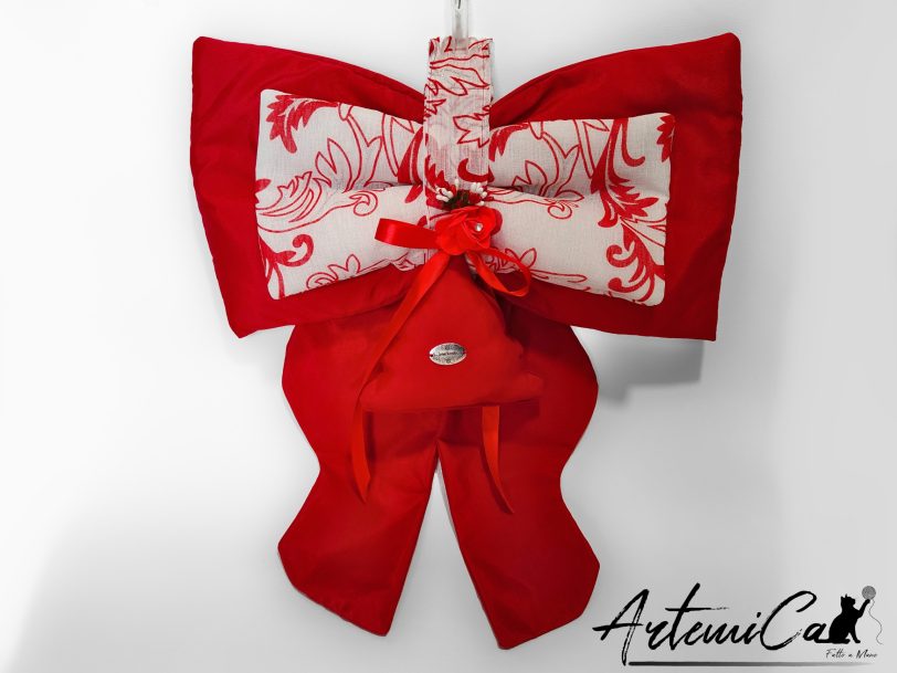 Fiocco Magia di Natale: decorazione Natalizia Artigianale rosso e bianco