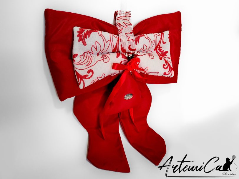 Fiocco Magia di Natale: decorazione Natalizia Artigianale rosso e bianco