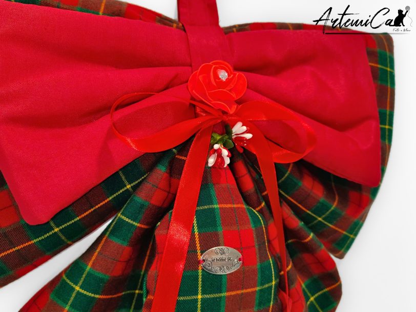 Fiocco Bosco Incantato : decorazione Natalizia Fatta a Mano in tartan rosso e verde