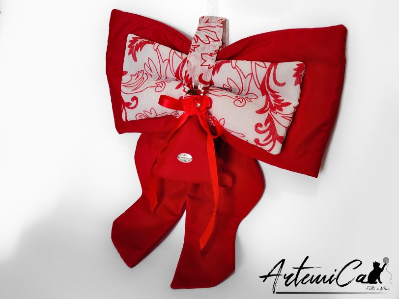 Fiocco Magia di Natale: decorazione Natalizia Artigianale rosso e bianco