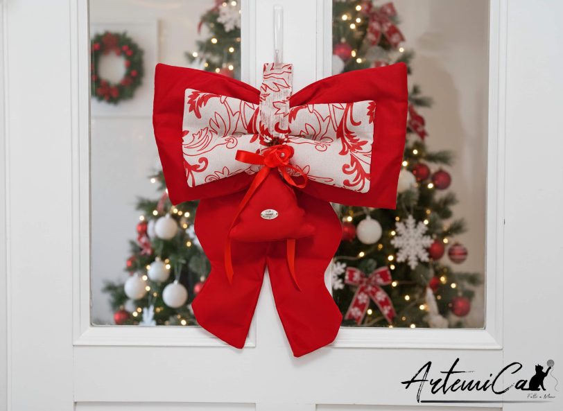 Fiocco Magia di Natale: decorazione Natalizia Artigianale rosso e bianco