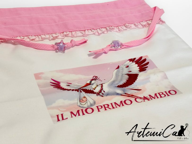 Sacco cambio pannolino bimba fatto a mano con cicogna