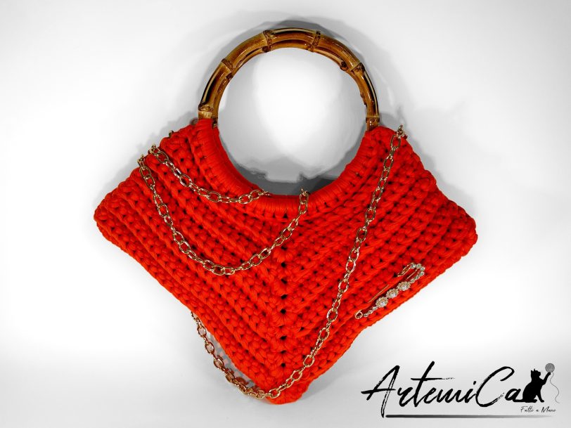 borsa arancione fettuccia fatta a mano