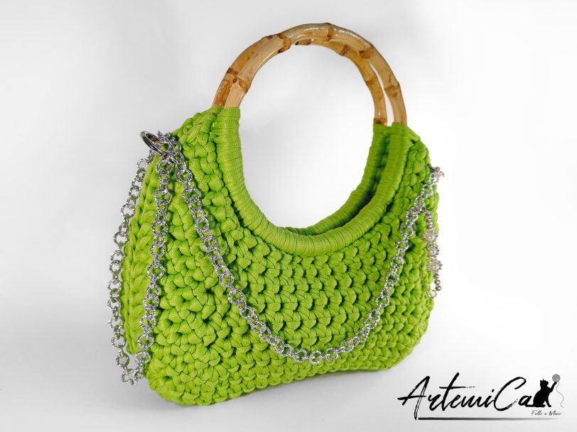 borsa verde fettuccia fatta a mano