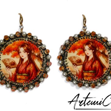 Sakura Dreams - Orecchini Tessili Fatti a Mano Stile Japan con Cristalli e Perle