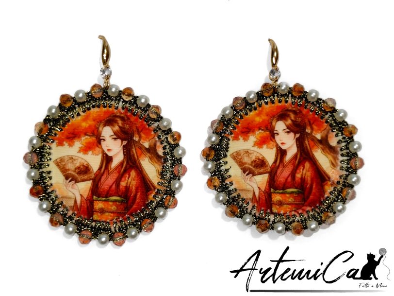 Sakura Dreams - Orecchini Tessili Fatti a Mano Stile Japan con Cristalli e Perle