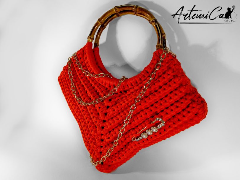 borsa arancione fettuccia fatta a mano