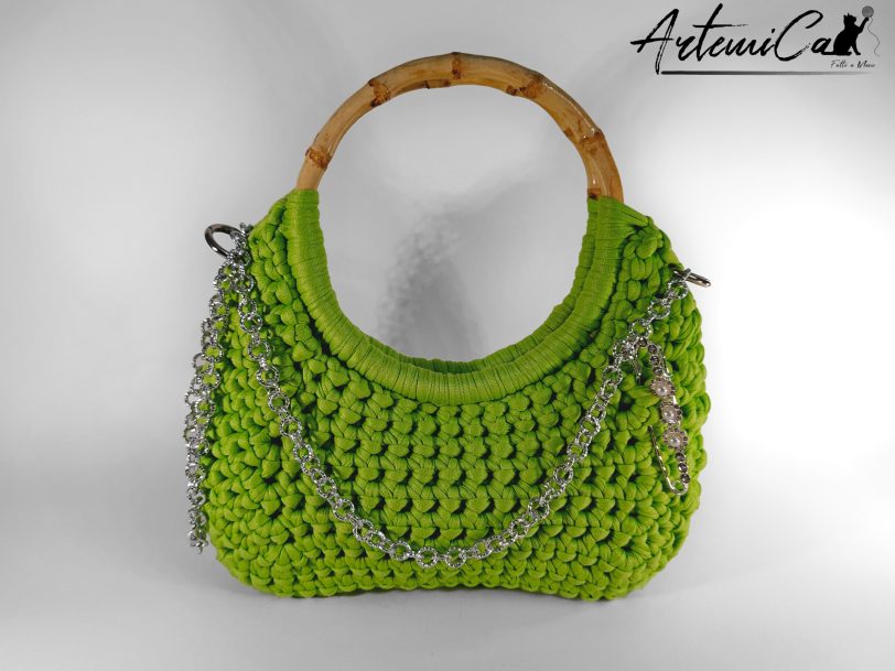 borsa verde fettuccia fatta a mano