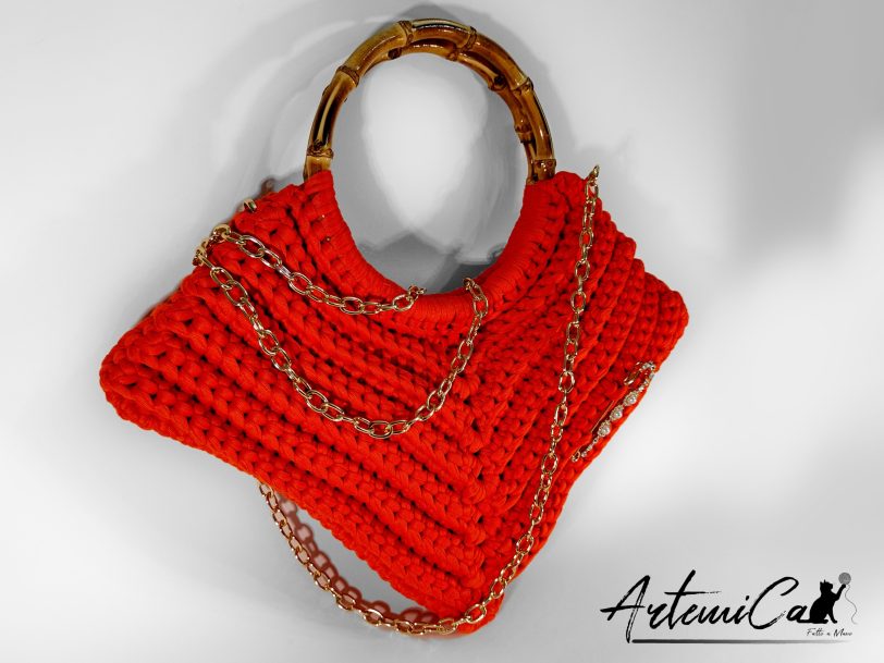 borsa arancione fettuccia fatta a mano