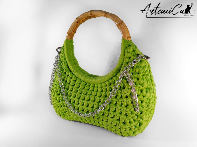 borsa verde fettuccia fatta a mano