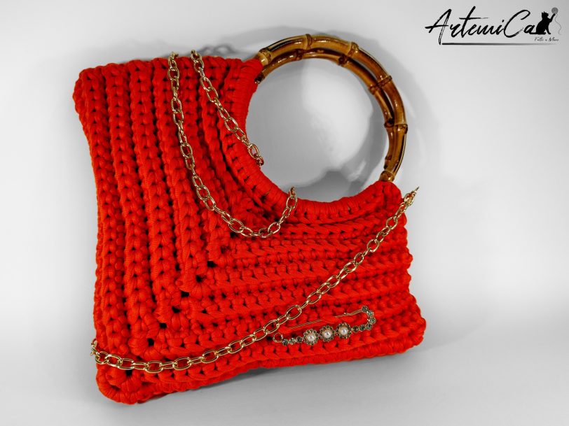 borsa arancione fettuccia fatta a mano