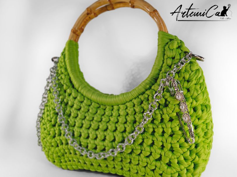 borsa verde fettuccia fatta a mano