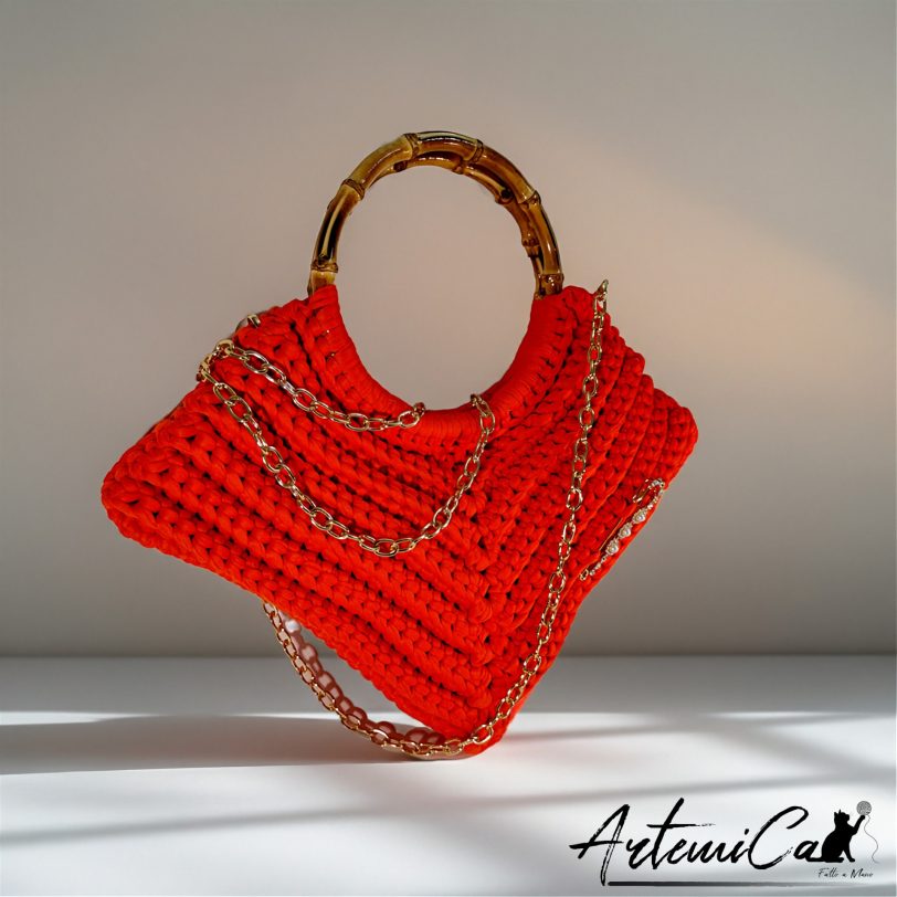 borsa arancione fettuccia fatta a mano